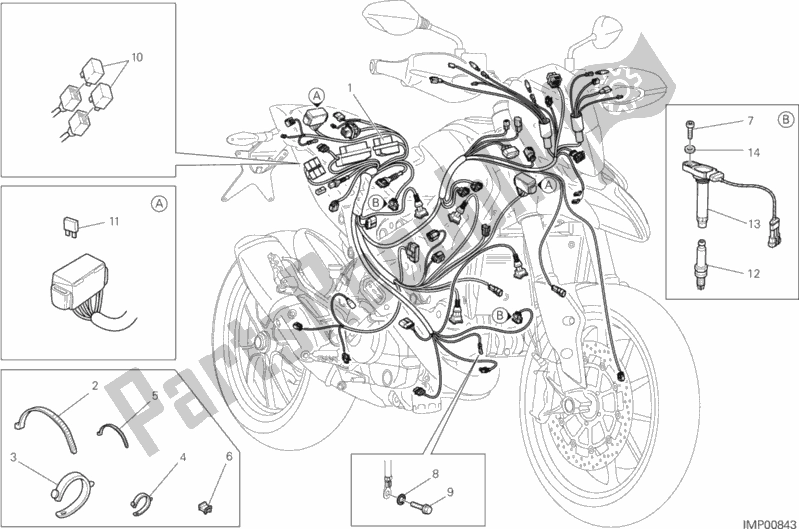 Alle onderdelen voor de Kabelboom van de Ducati Hypermotard SP USA 821 2015
